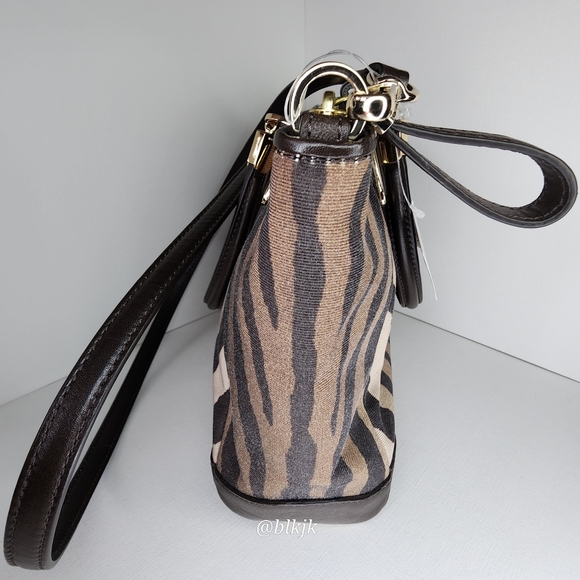 Coach Madison Kelsey Zebra Print Canvas Satchel With  Leather Trim *Brown* - Picture 4 of 16
